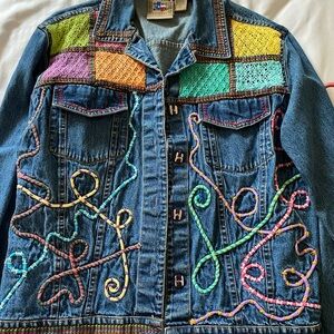 Colorful Embroidered Denim Jean Jacket